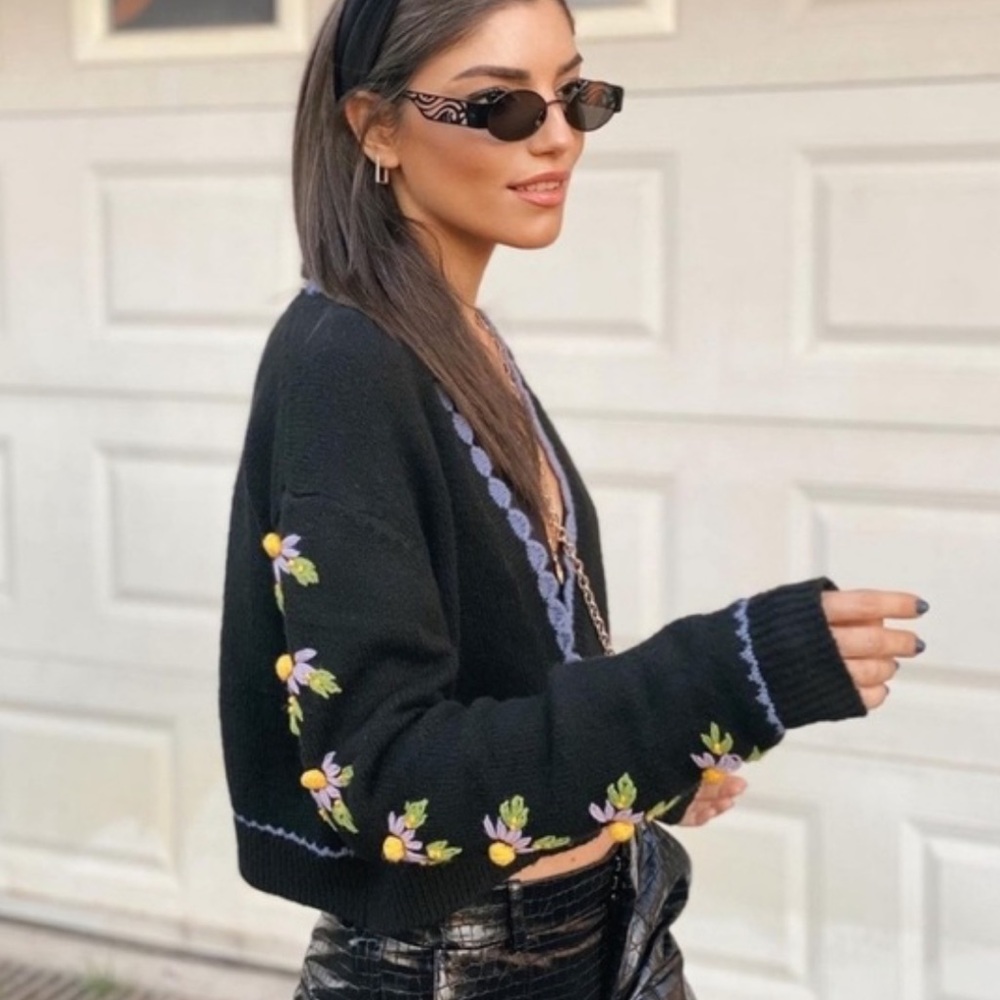 Zara Embroidered Knit Cardigan